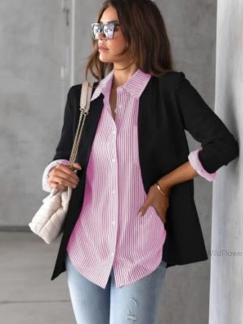 Oversized Button Down
Striped Shirt with Pocket Long Sleeve Blouse new 🆕